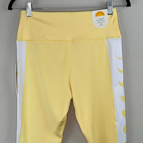 C&C California Pale Banana Yellow High Waist Cropped Workout Leggings Large NWT - Picture 6 of 12